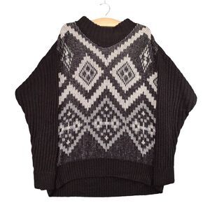 Vintage Carriage Court Womens Sweater Size Large Black White Diamond Geometric